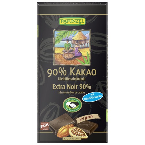 Σοκολάτα Μαύρη 90% Κακάο με Ζάχαρη Καρύδας Vegan 80g Rapunzel ΒΙΟ